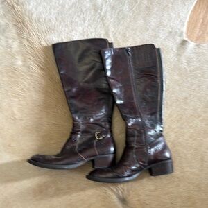 Born Boots, Womens Wide Calf 8M-WC, Helen Mahogany Red Brown Leather Tall Riding